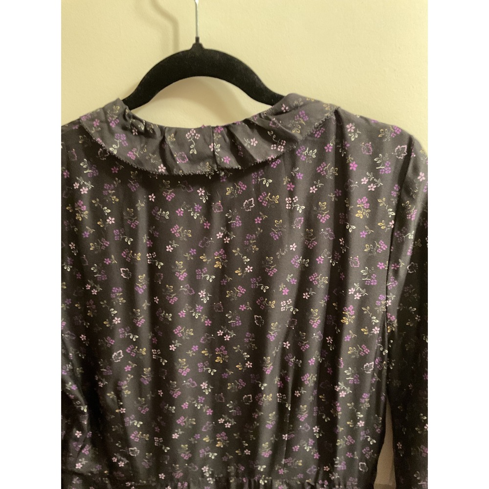 J.McLaughlin Floral Print Wrap Dress Ruffle Trim Long Sleeve Black Size 8 - Picture 10 of 15
